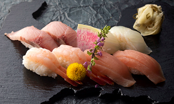 Sushi prepared by sushi chefs