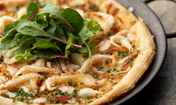 Japanese glass shrimp tarte flambée