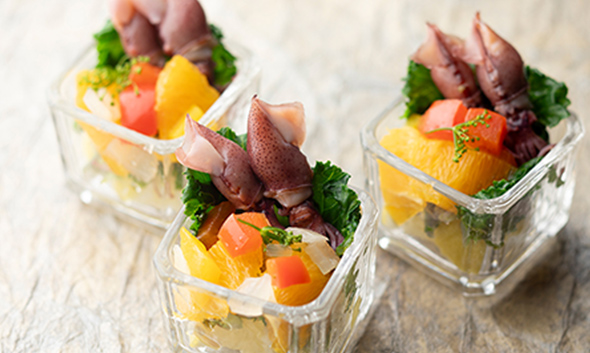 Firefly squid and bell pepper ceviche