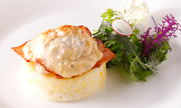 Eggs Benedict with Narazuke (vegetables pickled with sake lees) tartare